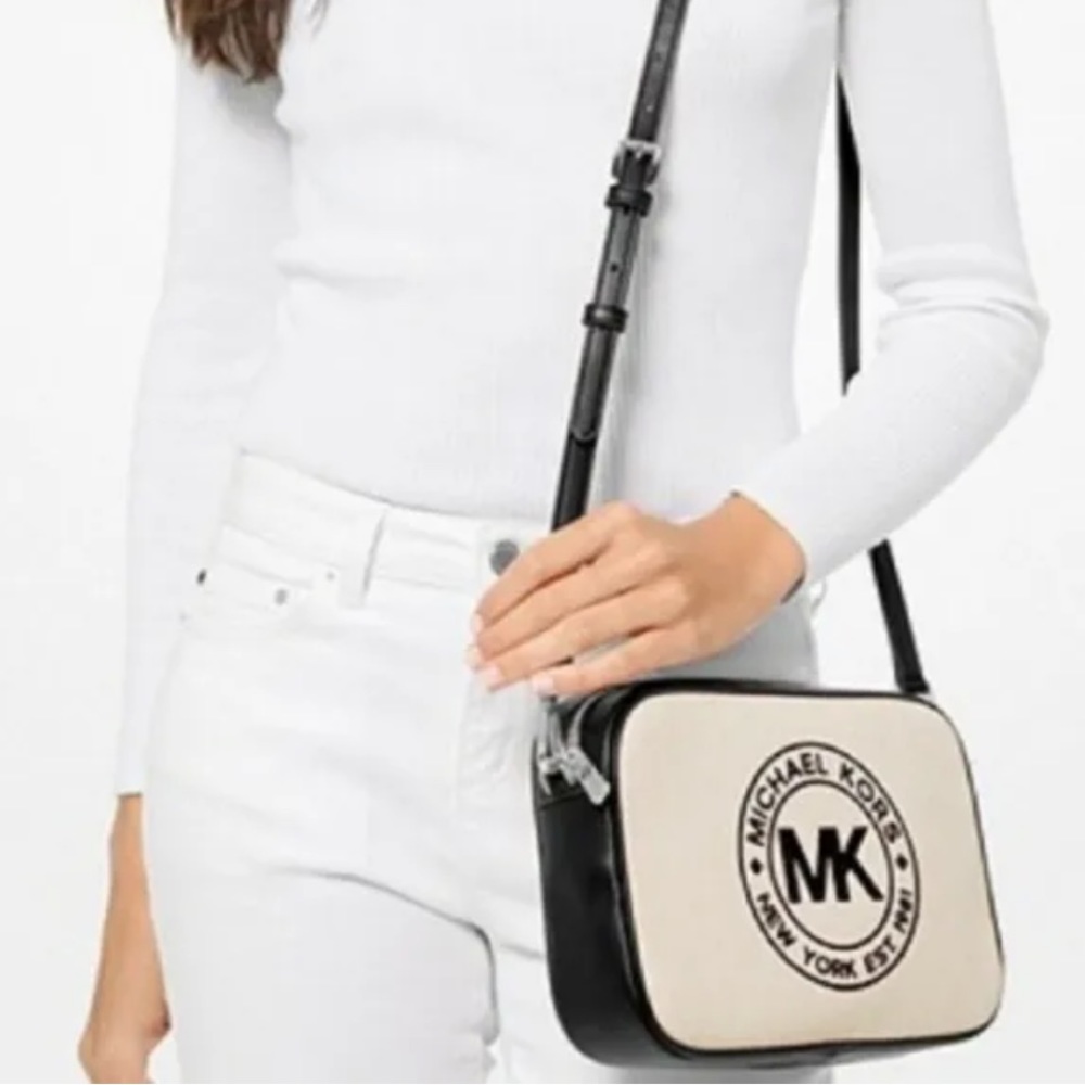 MICHAEL MICHAEL KORS Fulton Sport Large Canvas Crossbody Bag - Black & White - Picture 4 of 13